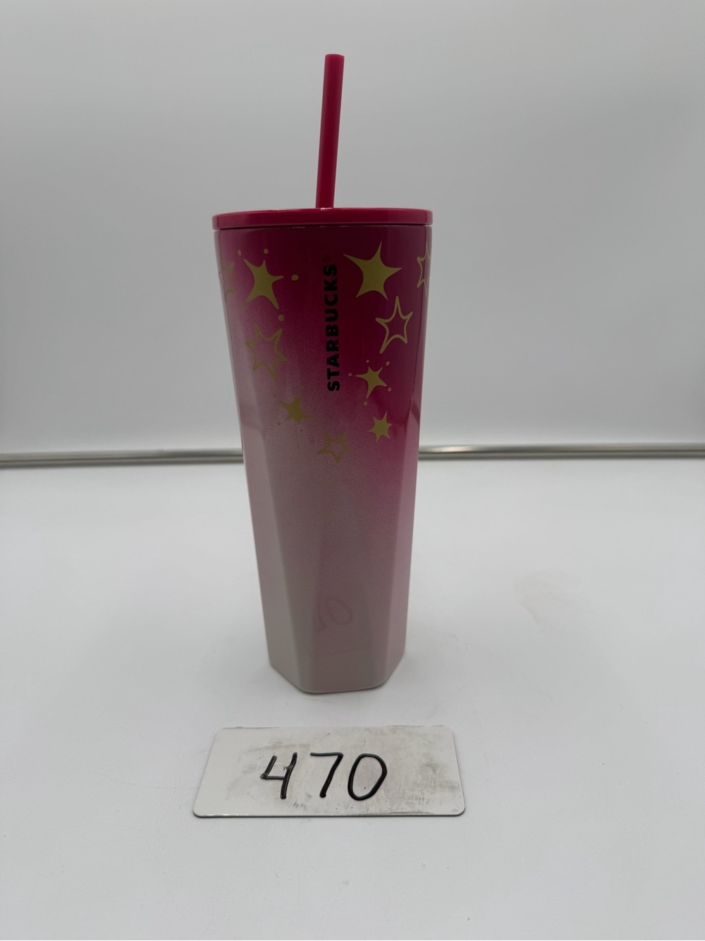 Starbucks 2024 Pink Ombre Gold Stars Cold Cup Tumbler 24 Oz 710mL With Straw